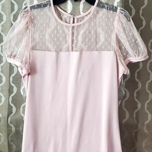 Express shirt sleeve polyester tulle fabric polka dots size XL color soft pink